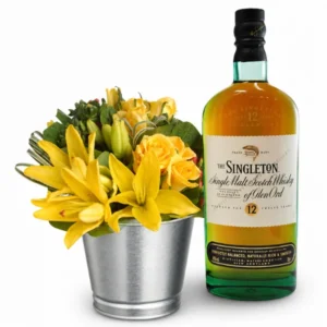 Singleton Whisky Gift with Lilies Flowers