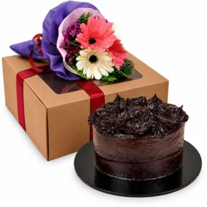 Ultimate Dark Chocolate Cake with Flower Gift.