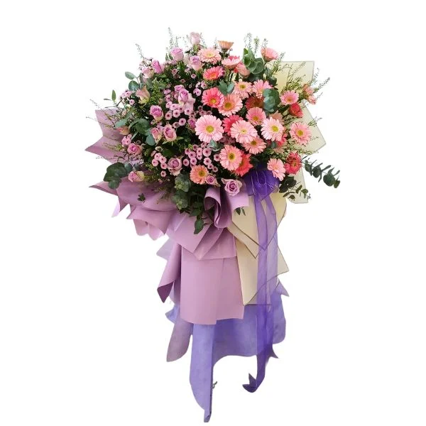 Send a congratulatory flower stand of gerberas & spray roses. Perfect for grand openings, business launches and corporate celebrations in Malaysia.