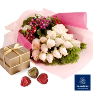 Leonidas Heart Chocolates with Blush Roses Bouquet Malaysia