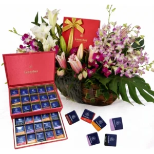 Leonidas Luxury Belgian Chocolates with Orchid and Lily Flower Basket Malaysia