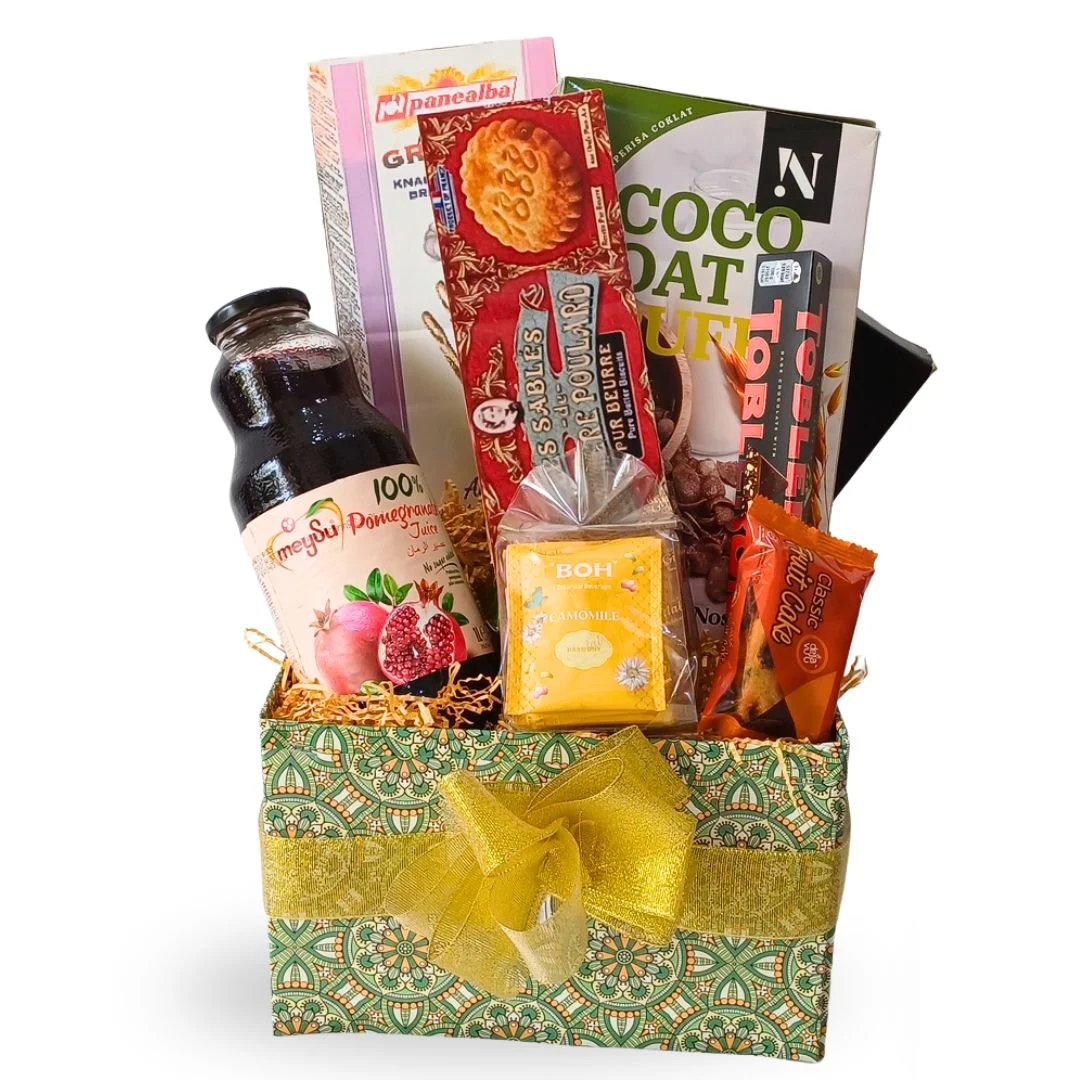 Penang Delight Gourmet Gift Hamper with Pomegranate Juice, Toblerone Chocolate and Imported Cookies Malaysia