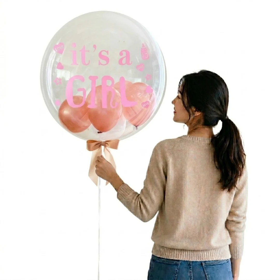It's a Girl Balloon with mini balloons inside a giant transparent balloon for newborn baby girl celebrations in Kuala Lumpur by Giftlab Malaysia.