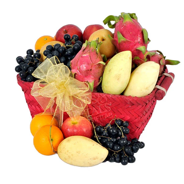 Healthy Jewels Fresh Fruit Basket with dragon fruits, grapes, mangoes, apples and seasonal fruits by Giftlab Malaysia
