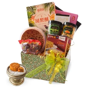 Lunar Choice Mid-Autumn Mooncake Gift Hamper with Yu Ai Mooncakes, Lindt Chocolate, Pineapple Tarts, Fruit Cake and Festive Snacks by Giftlab Malaysia
