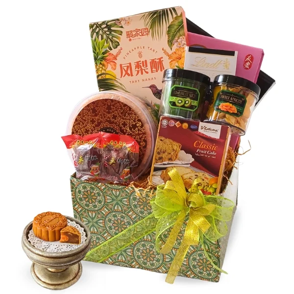 Lunar Choice Mid-Autumn Mooncake Gift Hamper with Yu Ai Mooncakes, Lindt Chocolate, Pineapple Tarts, Fruit Cake and Festive Snacks by Giftlab Malaysia