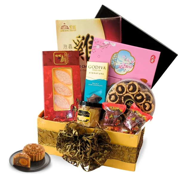 Lunar Trove Mid-Autumn Mooncake Gift Hamper with Yu Ai Mooncakes, Abalone, Essence of Chicken, BirdNest and Godiva by Giftlab Malaysia