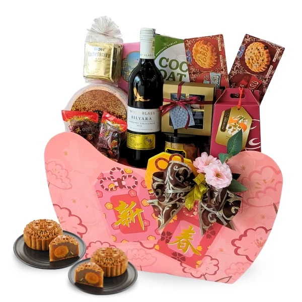Mooncake Riches premium mooncake hamper with Wolf Blass wine, Leonidas chocolates, French cookies and Yu Ai mooncakes by Giftlab Malaysia