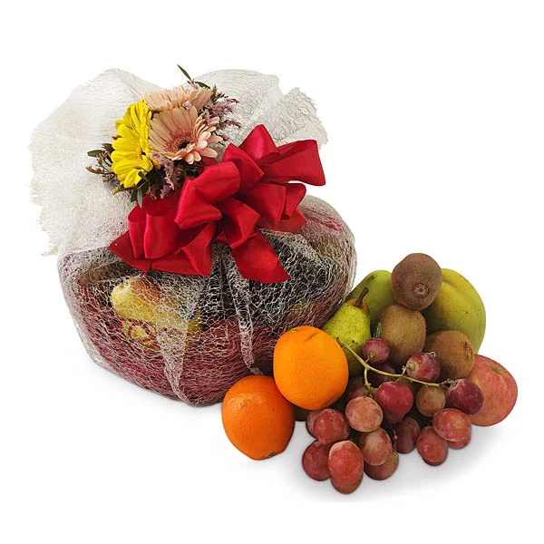 Orchard Blessings Fresh Fruit Basket with seasonal fruits, fresh flowers and woven basket by Giftlab Malaysia