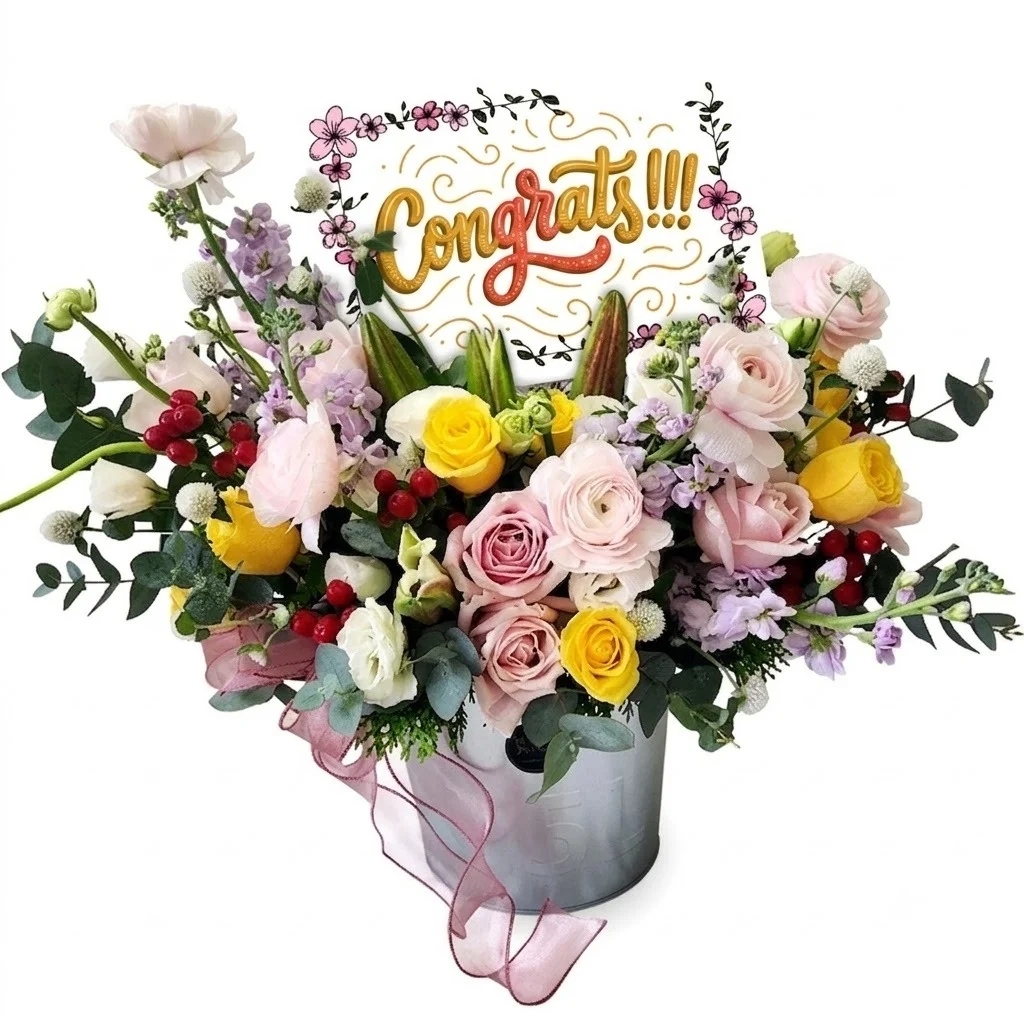 Rose Medley personalised flower arrangement with roses, seasonal flowers and custom greeting card by Giftlab Malaysia