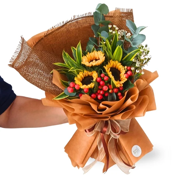 Sunflower Ode Fresh Sunflower Bouquet with Hypericum Berries and Eucalyptus Malaysia
