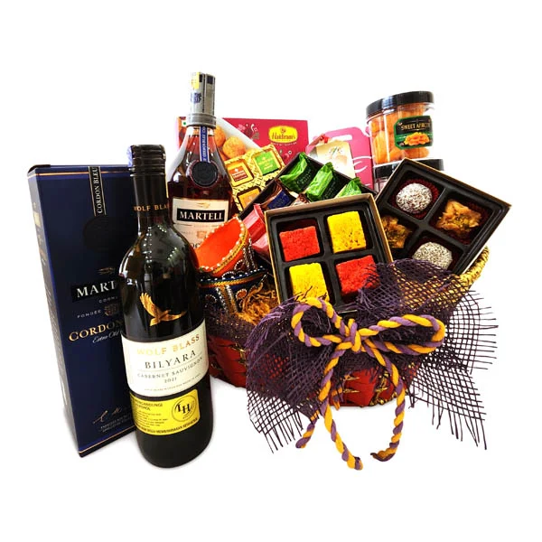 Premium Deepavali hamper with Martell Cordon Bleu, Wolf Blass Shiraz, ROYCE and Leonidas chocolates
