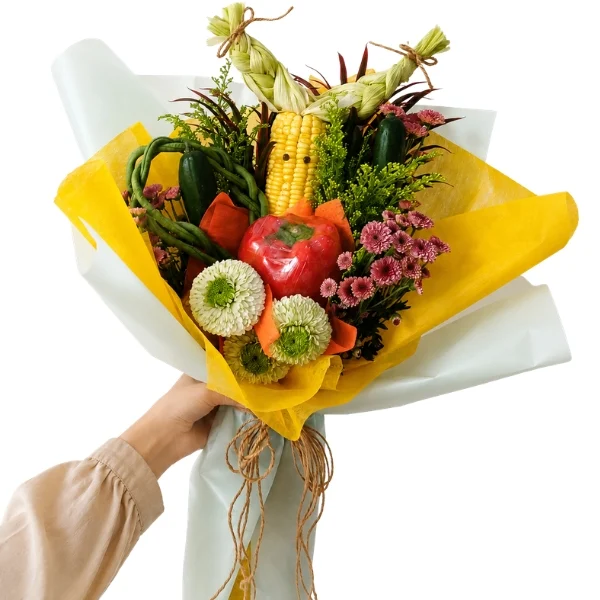 Garden Harvest vegetable and flower bouquet with fresh vegetables and colourful blooms