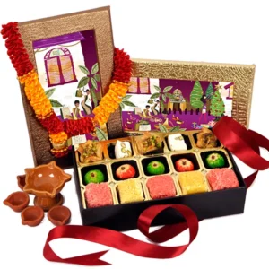 Kutumpa Deepavali traditional Indian sweets gift box with coconut candies and baklavas