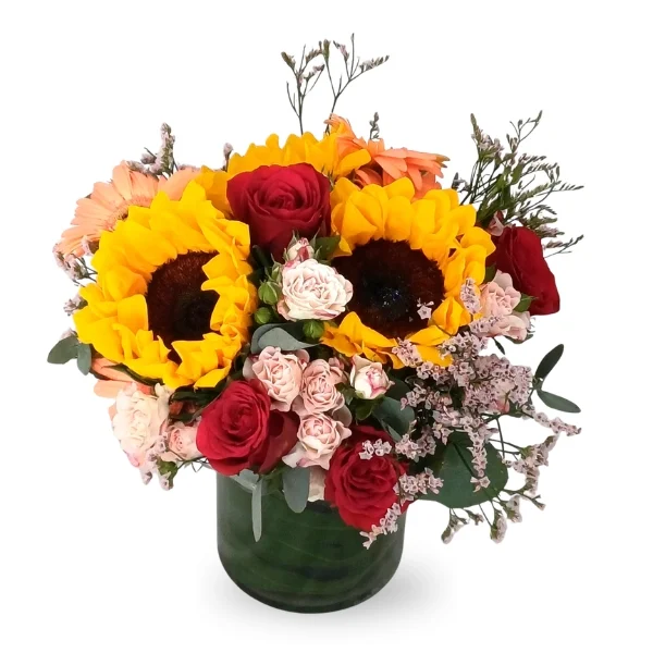 Sunbeam Blooms -sunflower and roses flower vase arrangement Giftlab
