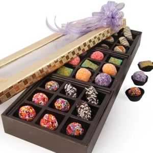 Deepavali traditional Indian sweets gift with coconut candies and assorted treats