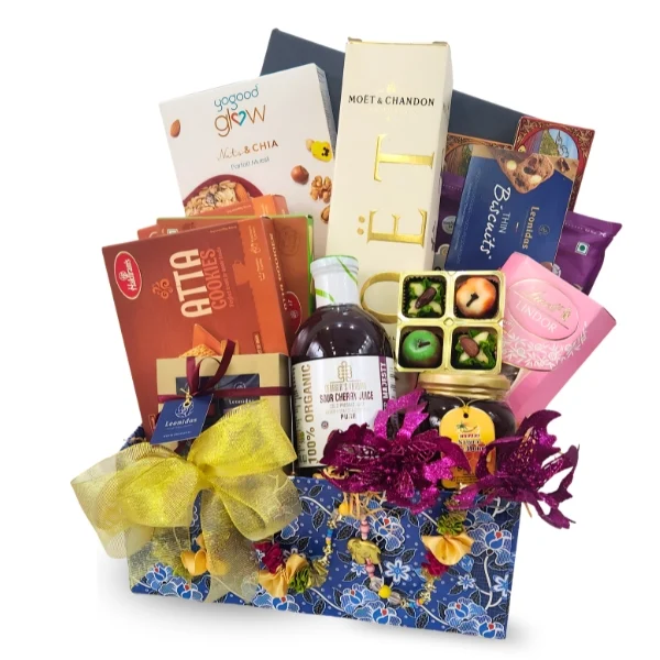 Vetri Diwali Moet and Chandon champagne premium hamper with Leonidas, Lindt and Indian festive treats